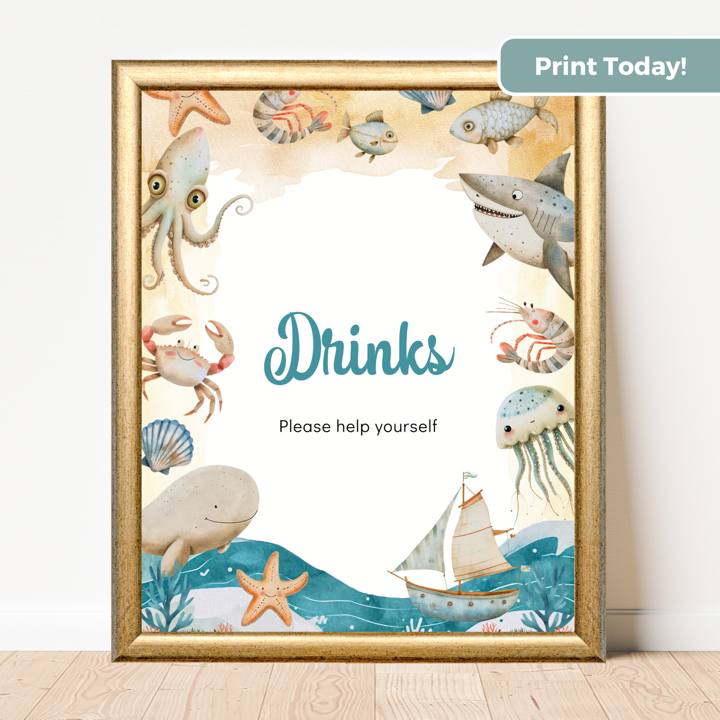 Printable Birthday Drinks Sign - Under the Sea Boy