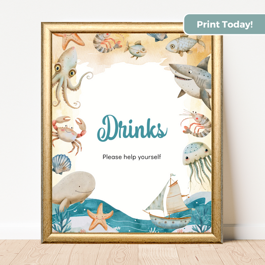 Printable Birthday Drinks Sign - Under the Sea Boy