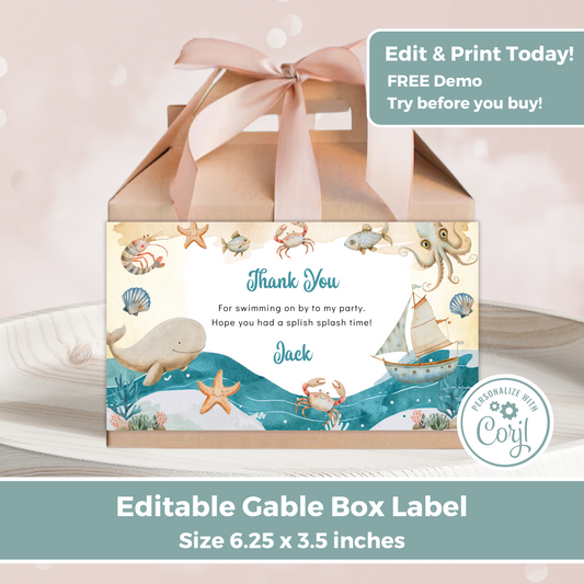 Editable Birthday Gable Box Label - Under the Sea