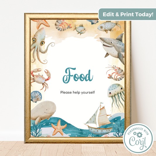 Printable Birthday Food Sign - Under the Sea Boy