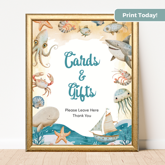 Printable Birthday Cards and Gifts Sign - Under the Sea Boy