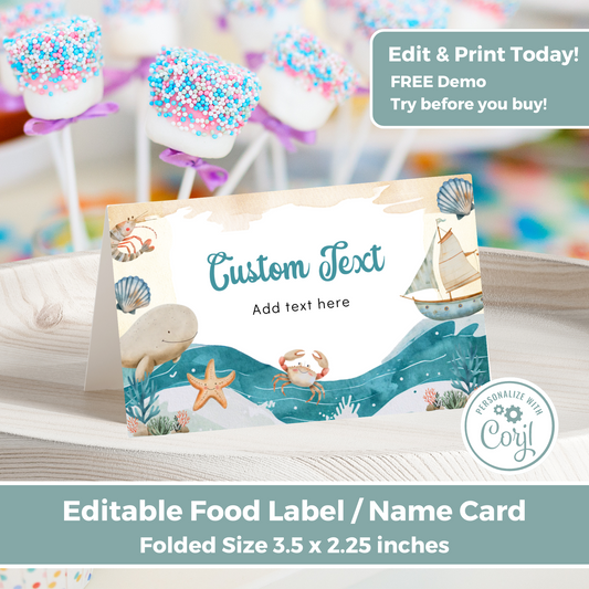 Editable Birthday Food Label / Name Card - Under the Sea Boy