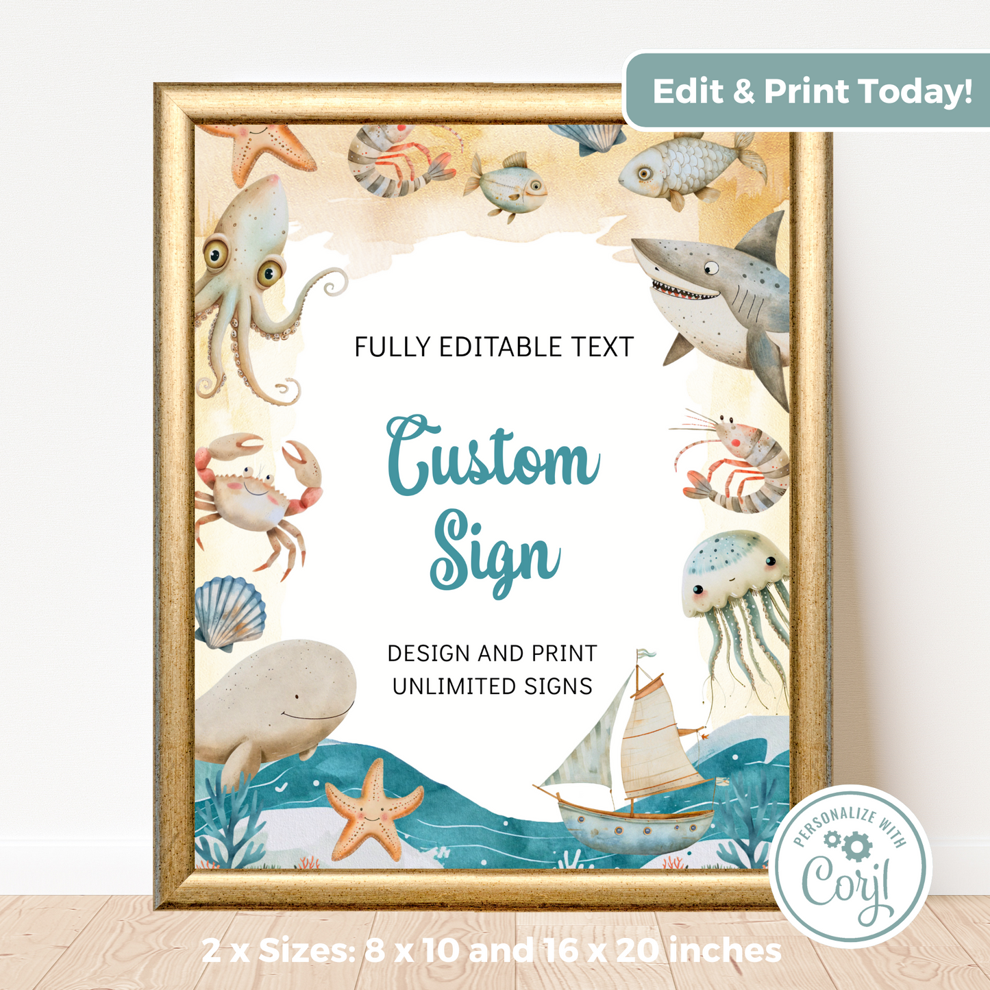 Editable Birthday Custom Sign - Under the Sea Boy