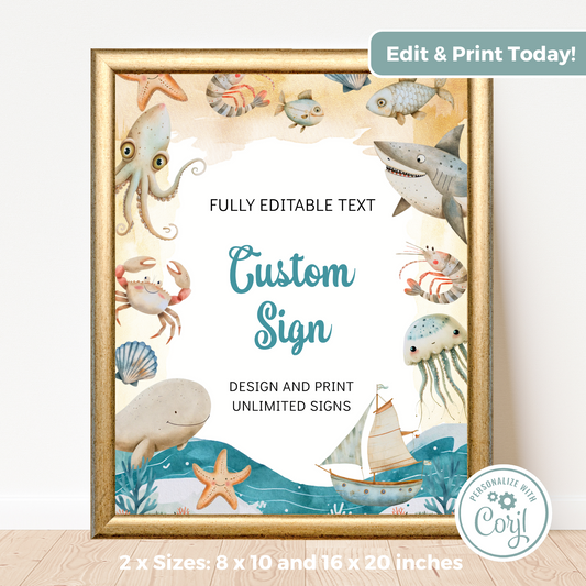 Editable Birthday Custom Sign - Under the Sea Boy