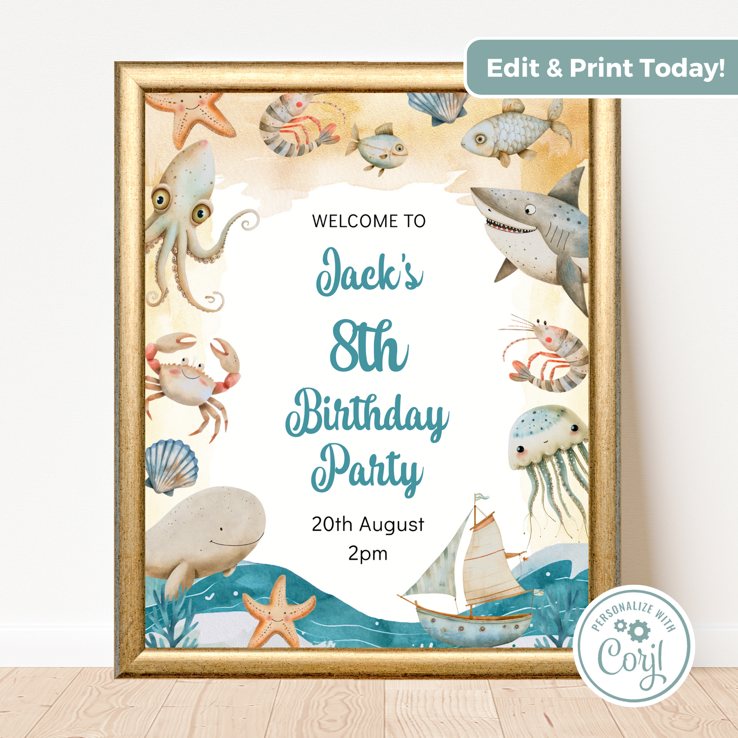 Editable Birthday Welcome Sign - Under the Sea Boy