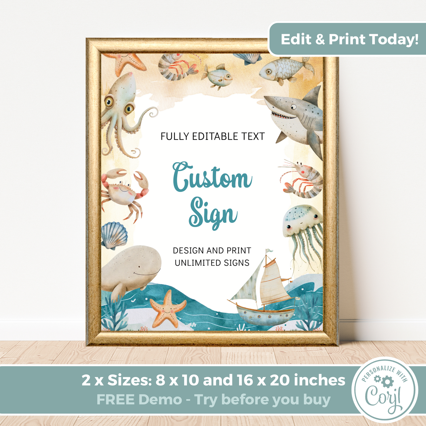 Editable Birthday Custom Sign - Under the Sea Boy