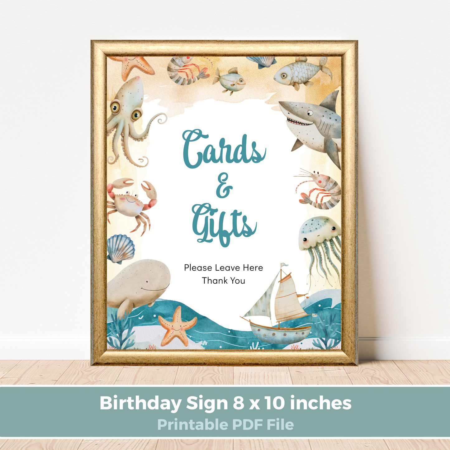 Printable Birthday Cards and Gifts Sign - Under the Sea Boy