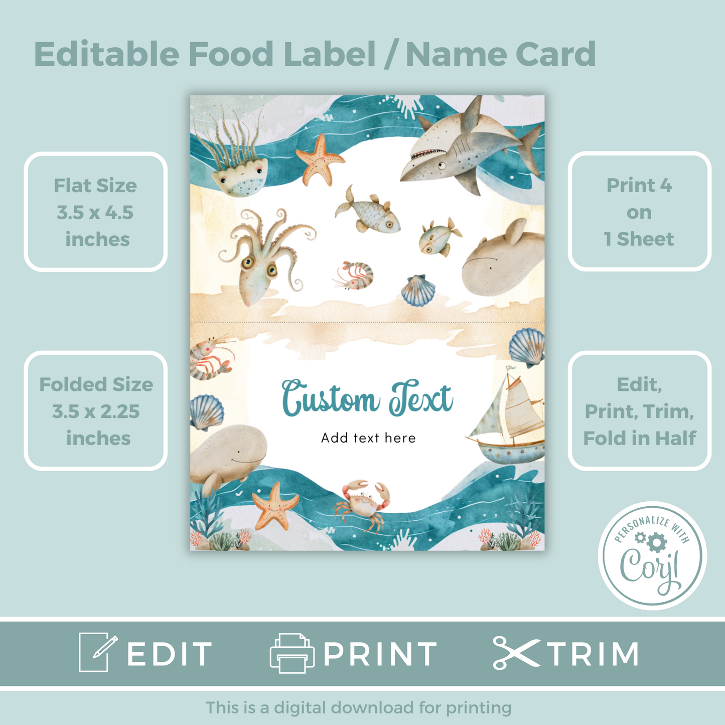 Editable Birthday Food Label / Name Card - Under the Sea Boy