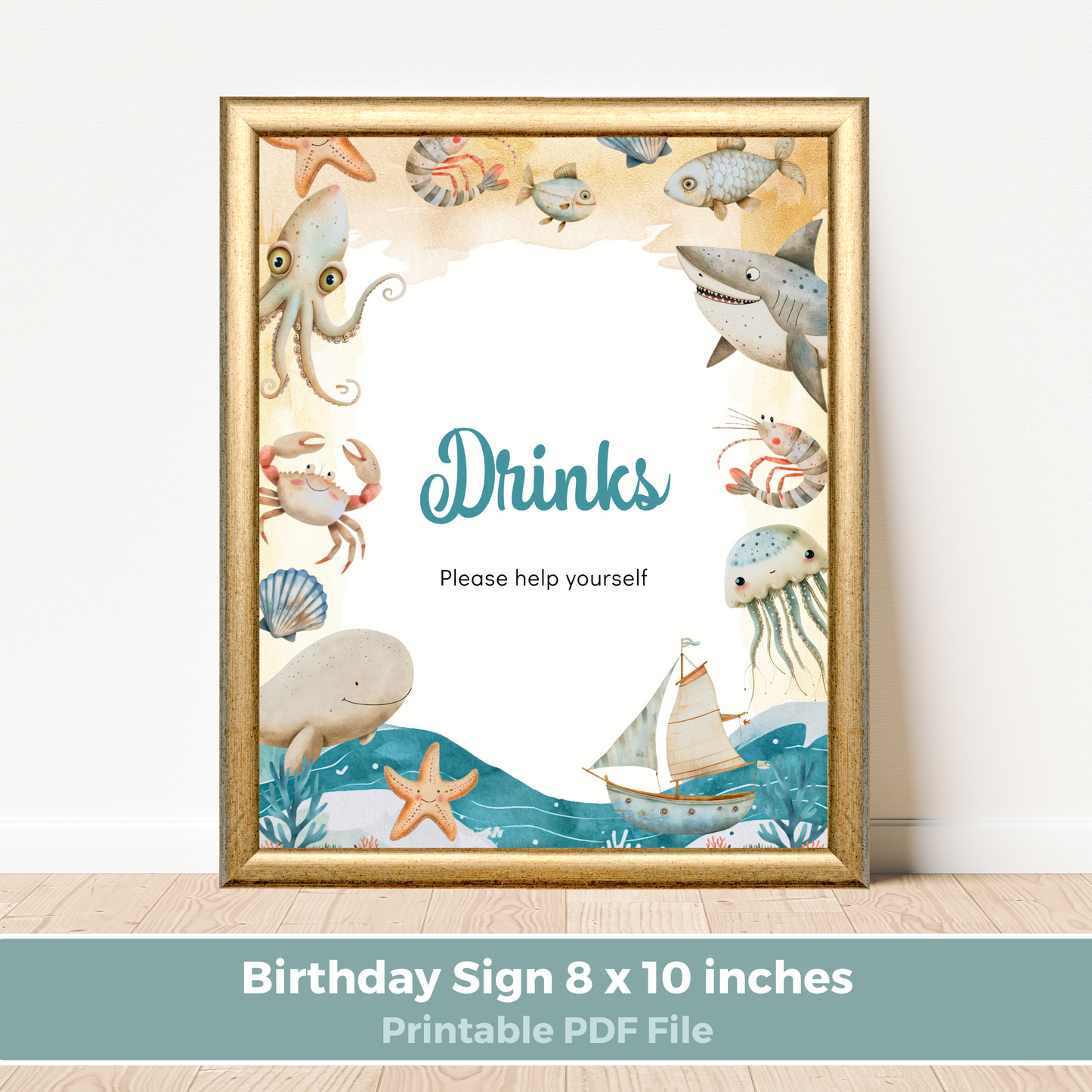 Printable Birthday Drinks Sign - Under the Sea Boy