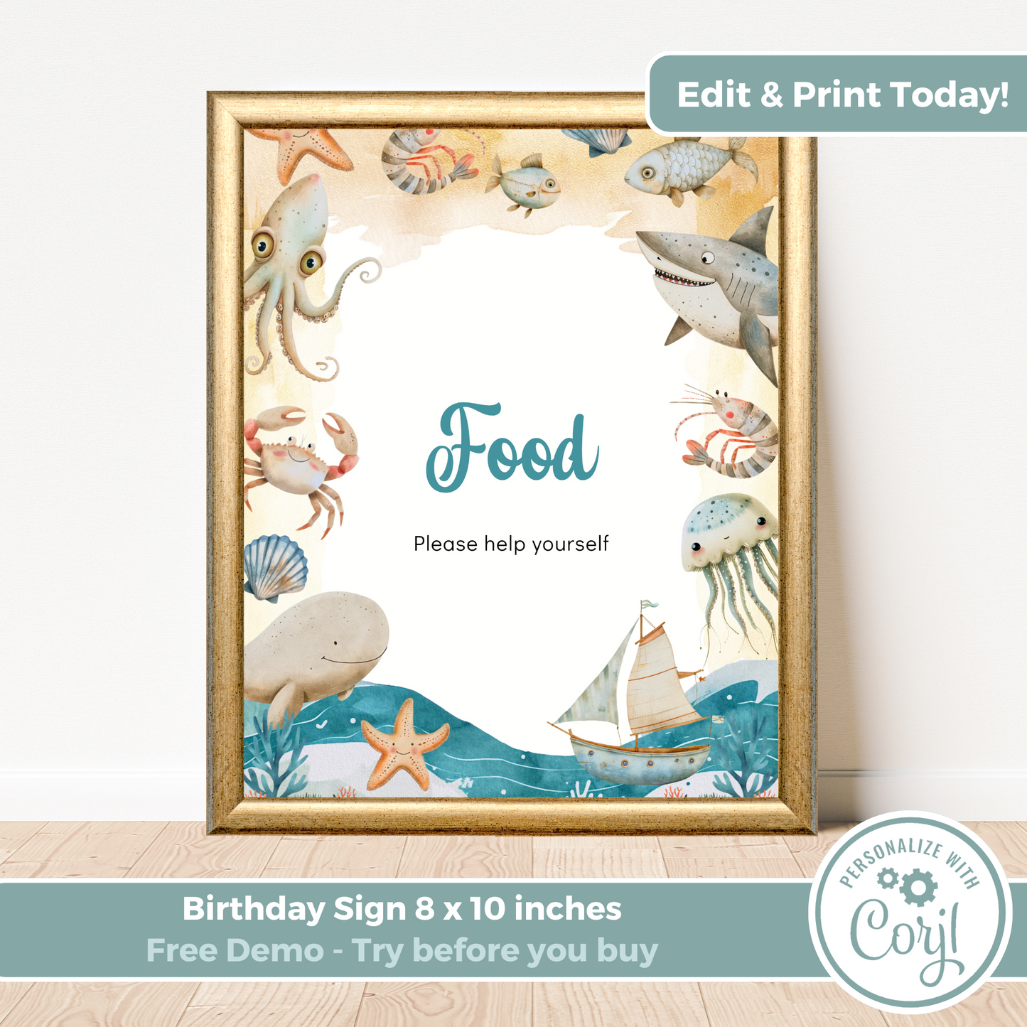 Printable Birthday Food Sign - Under the Sea Boy