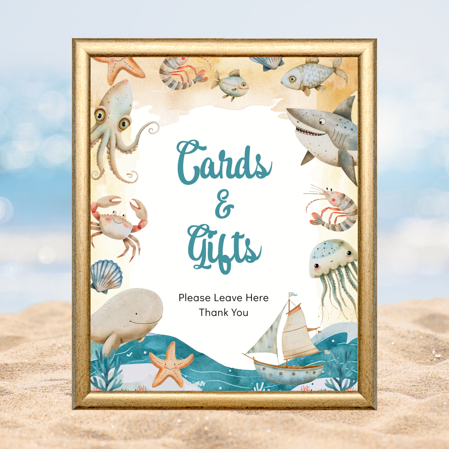 Printable Birthday Cards and Gifts Sign - Under the Sea Boy