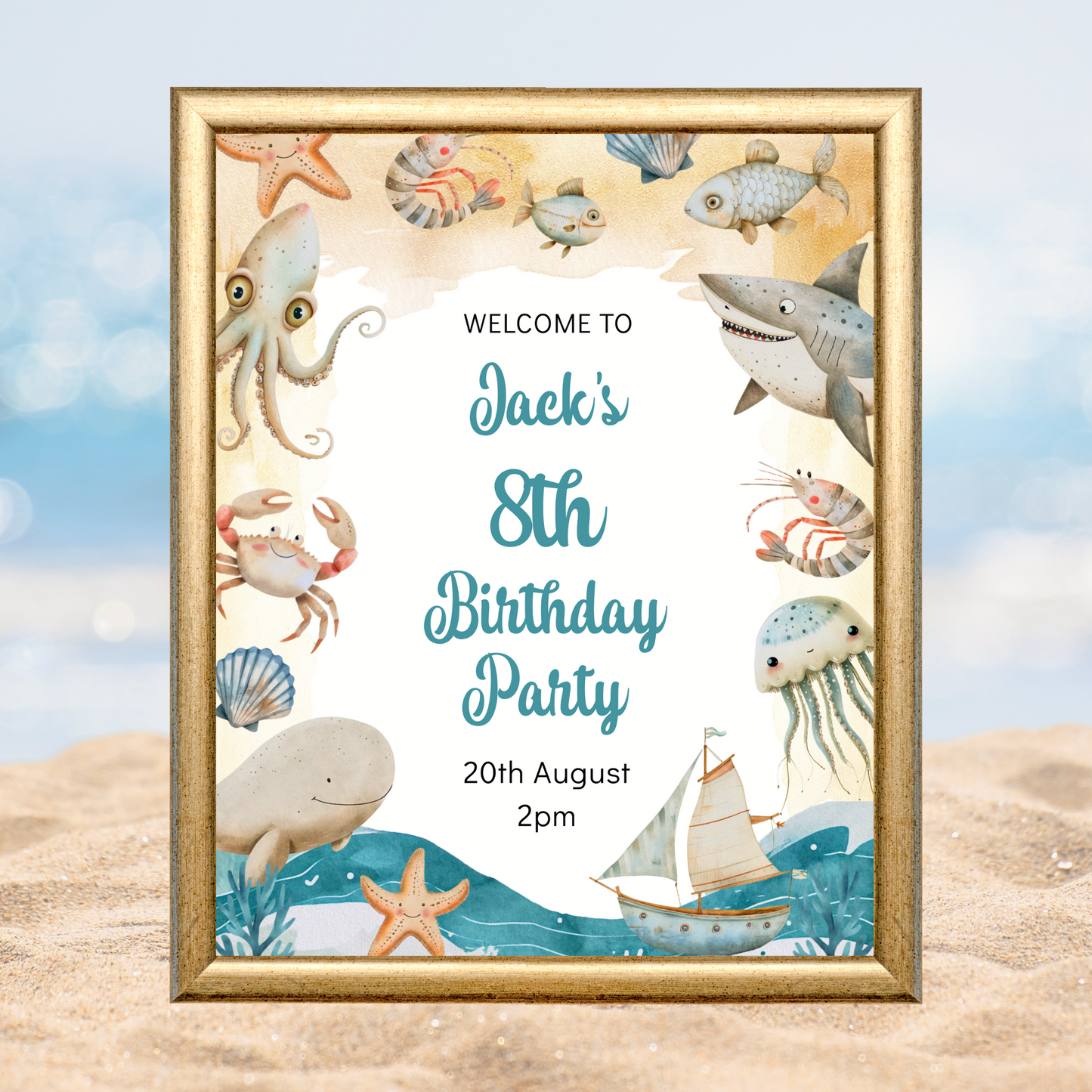 Editable Birthday Welcome Sign - Under the Sea Boy