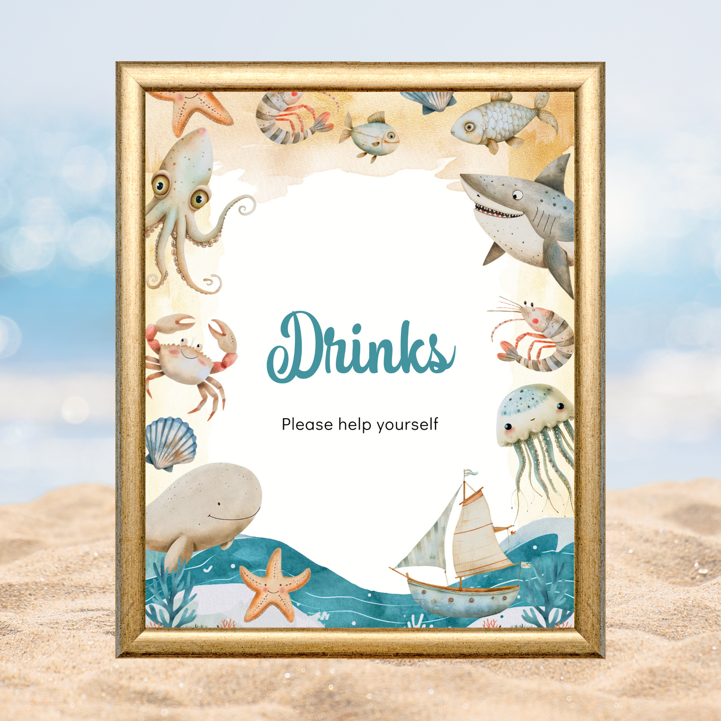 Printable Birthday Drinks Sign - Under the Sea Boy