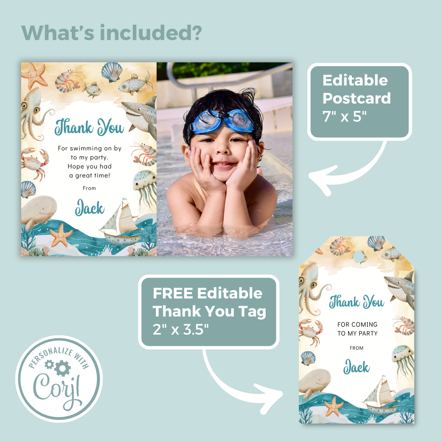 Editable Thank You Card - Under the Sea Boy