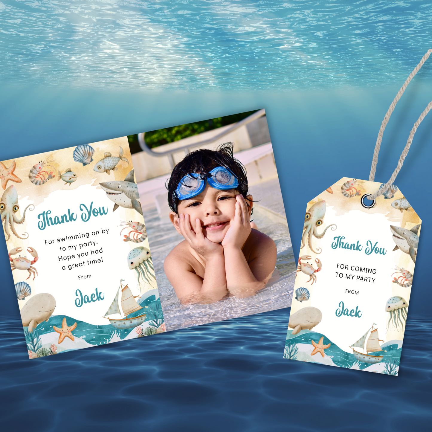 Editable Thank You Card - Under the Sea Boy