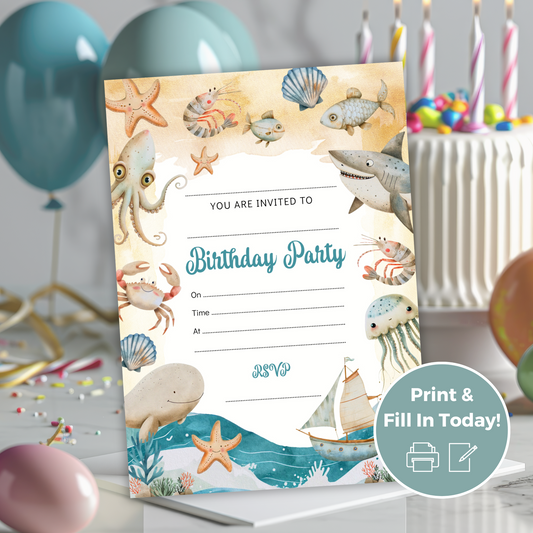 Printable Fill In Birthday Invitation - Under the Sea