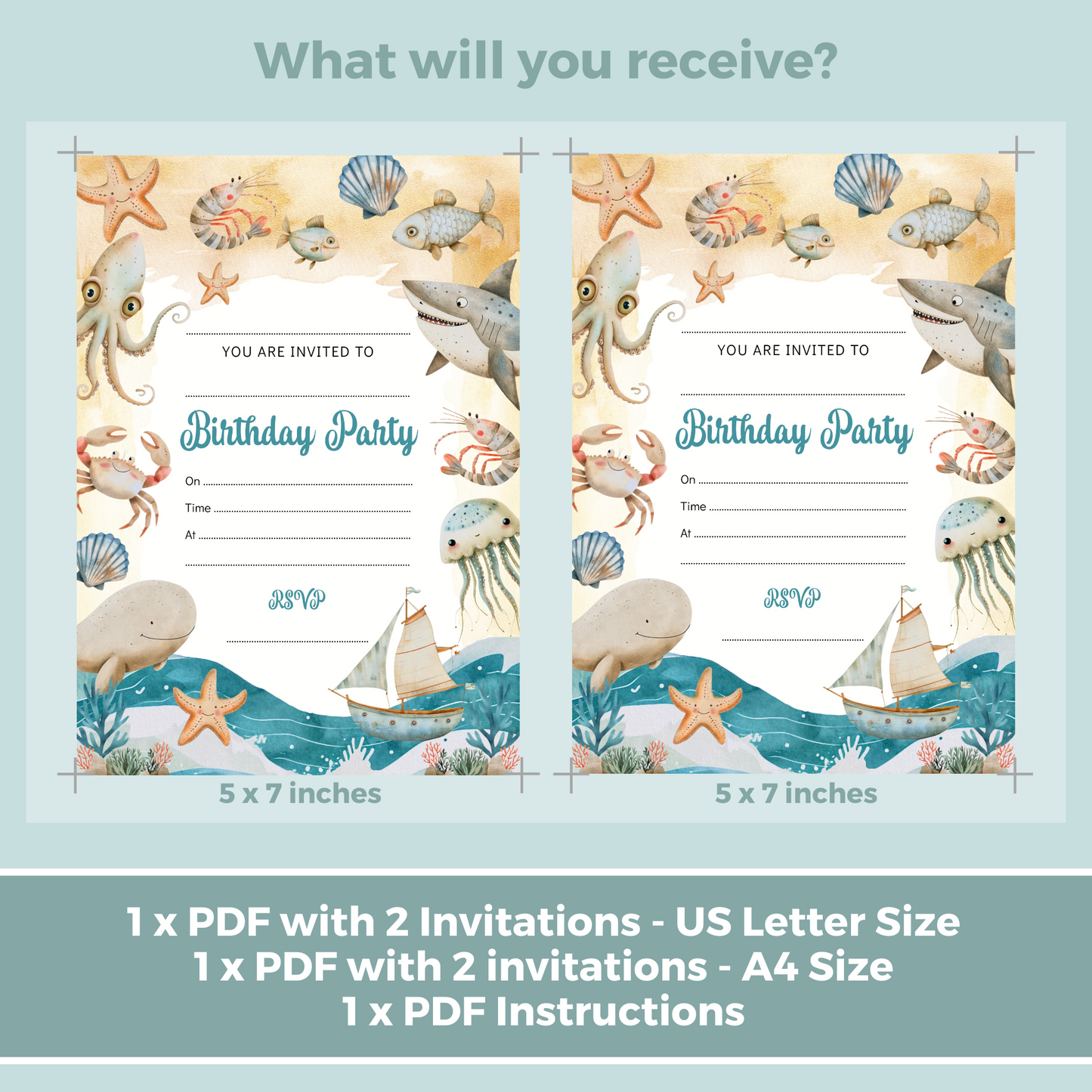 Printable Fill In Birthday Invitation - Under the Sea