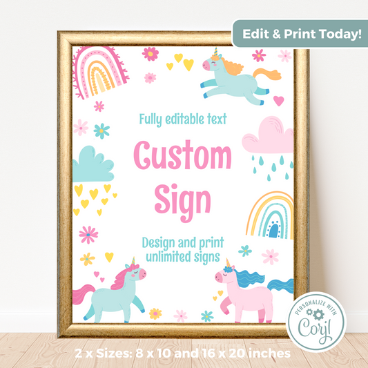 Editable Birthday Custom Sign - Unicorn