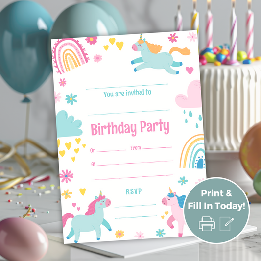 Printable Fill In Birthday Invitation - Unicorn