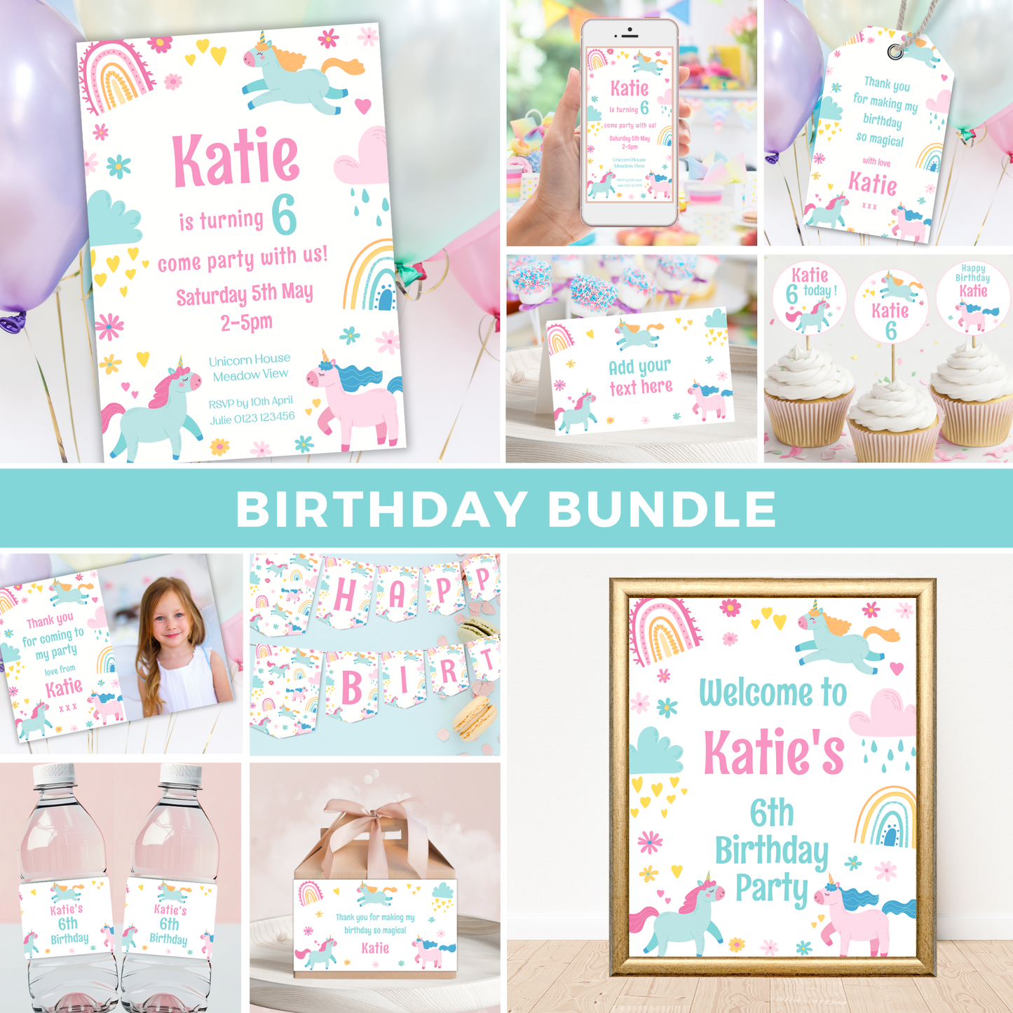 Editable Birthday Bundle - Unicorn