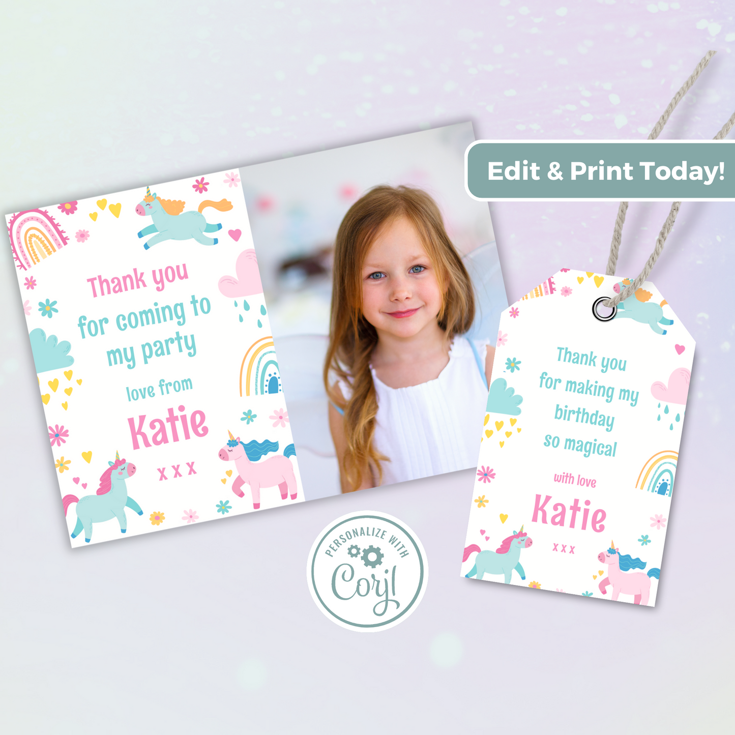 Editable Thank You Card - Unicorn