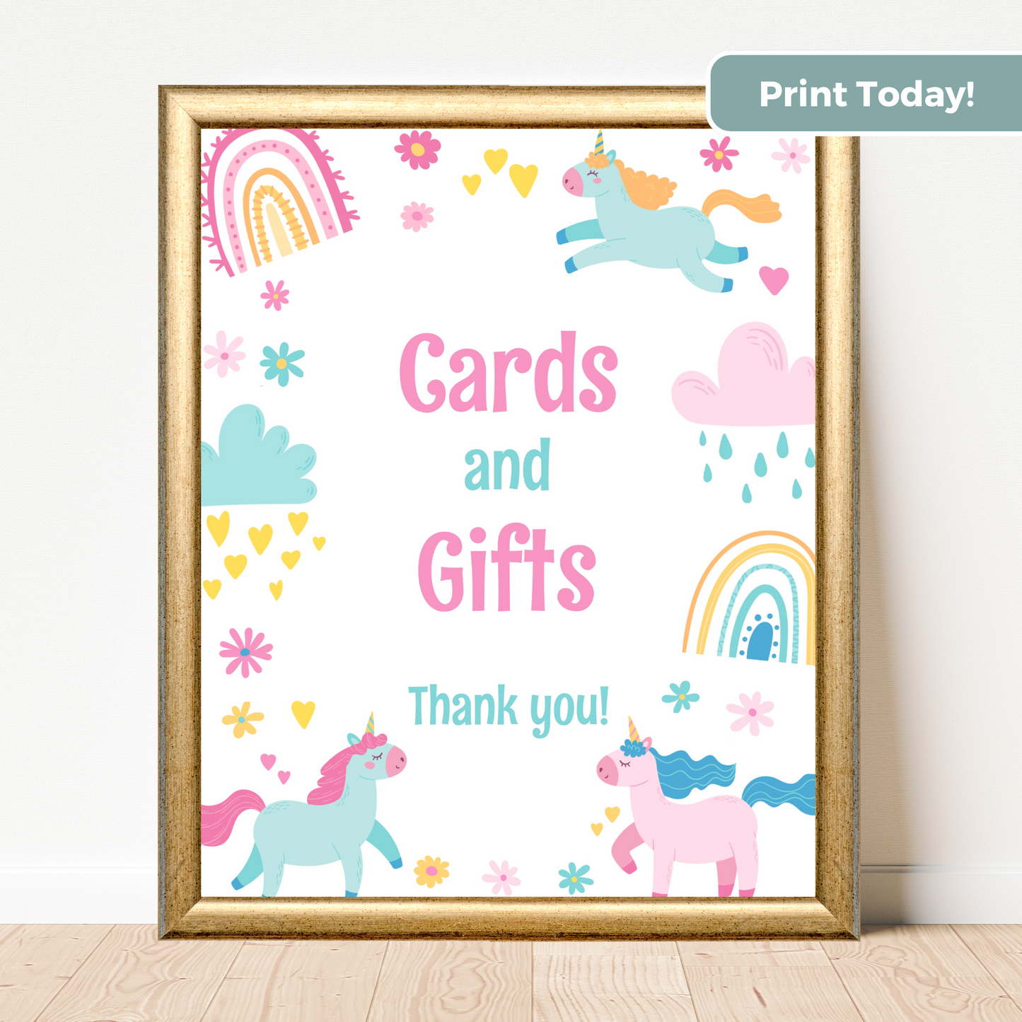 Printable Birthday Cards and Gifts Sign - Unicorn