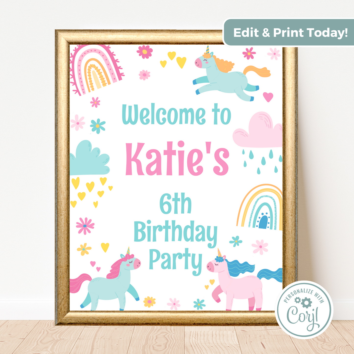 Editable Birthday Welcome Sign - Unicorn