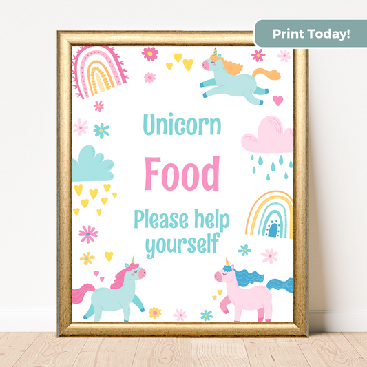 Printable Birthday Food Sign - Unicorn