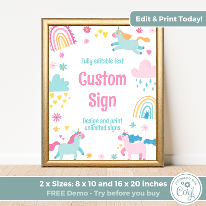 Editable Birthday Custom Sign - Unicorn