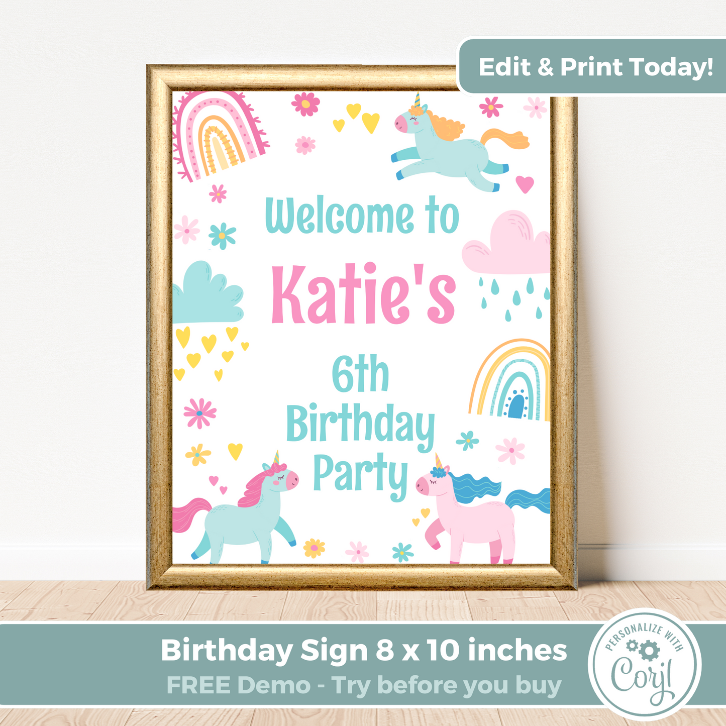 Editable Birthday Welcome Sign - Unicorn