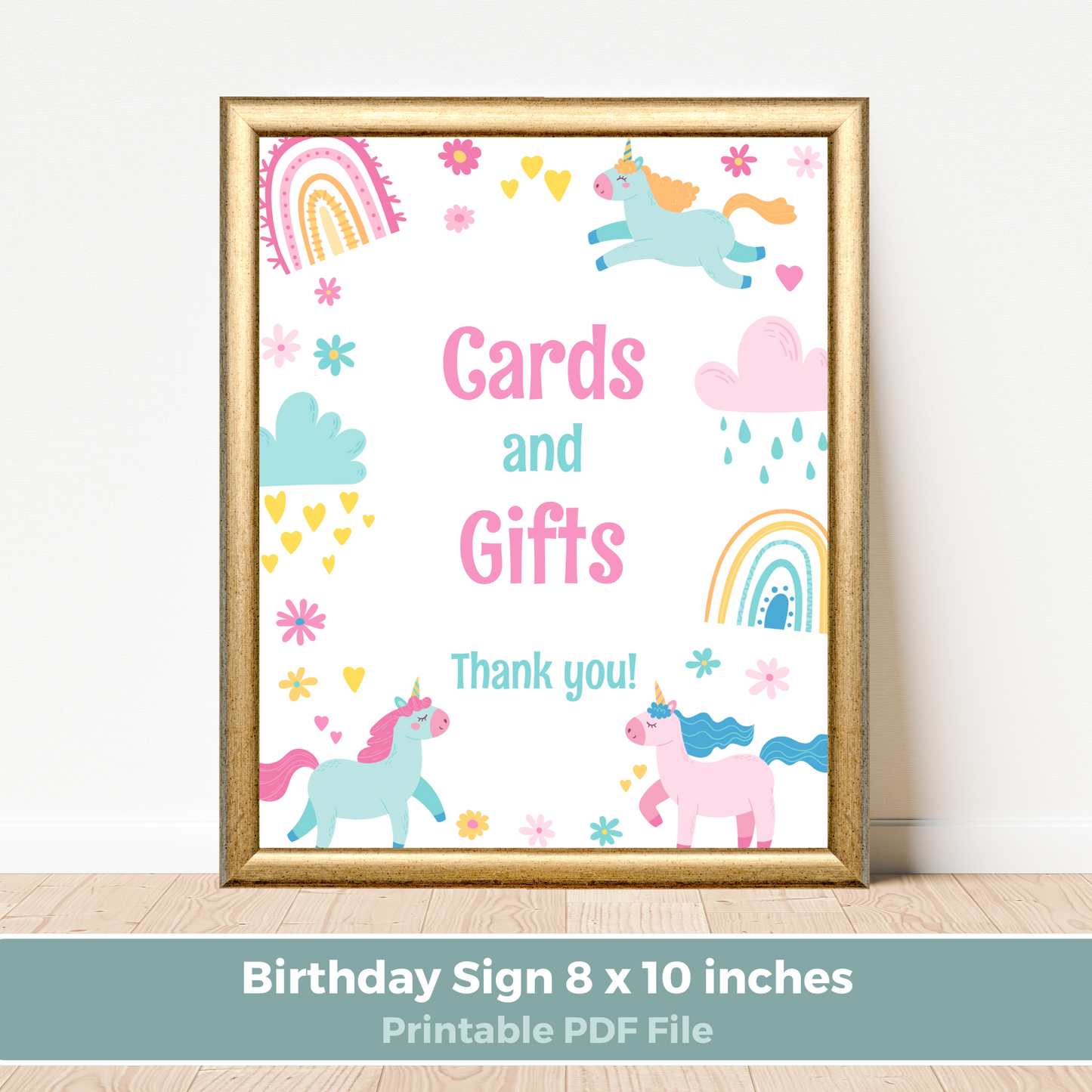 Printable Birthday Cards and Gifts Sign - Unicorn