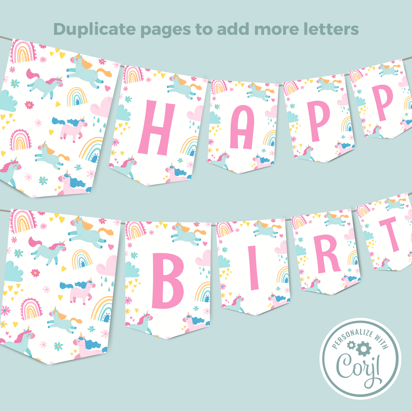 Editable Birthday Banner - Unicorn