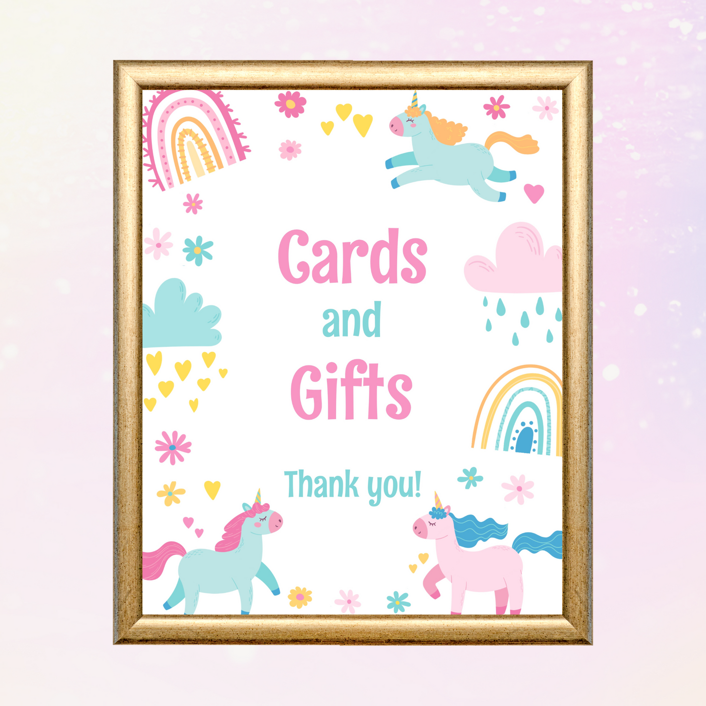 Printable Birthday Cards and Gifts Sign - Unicorn