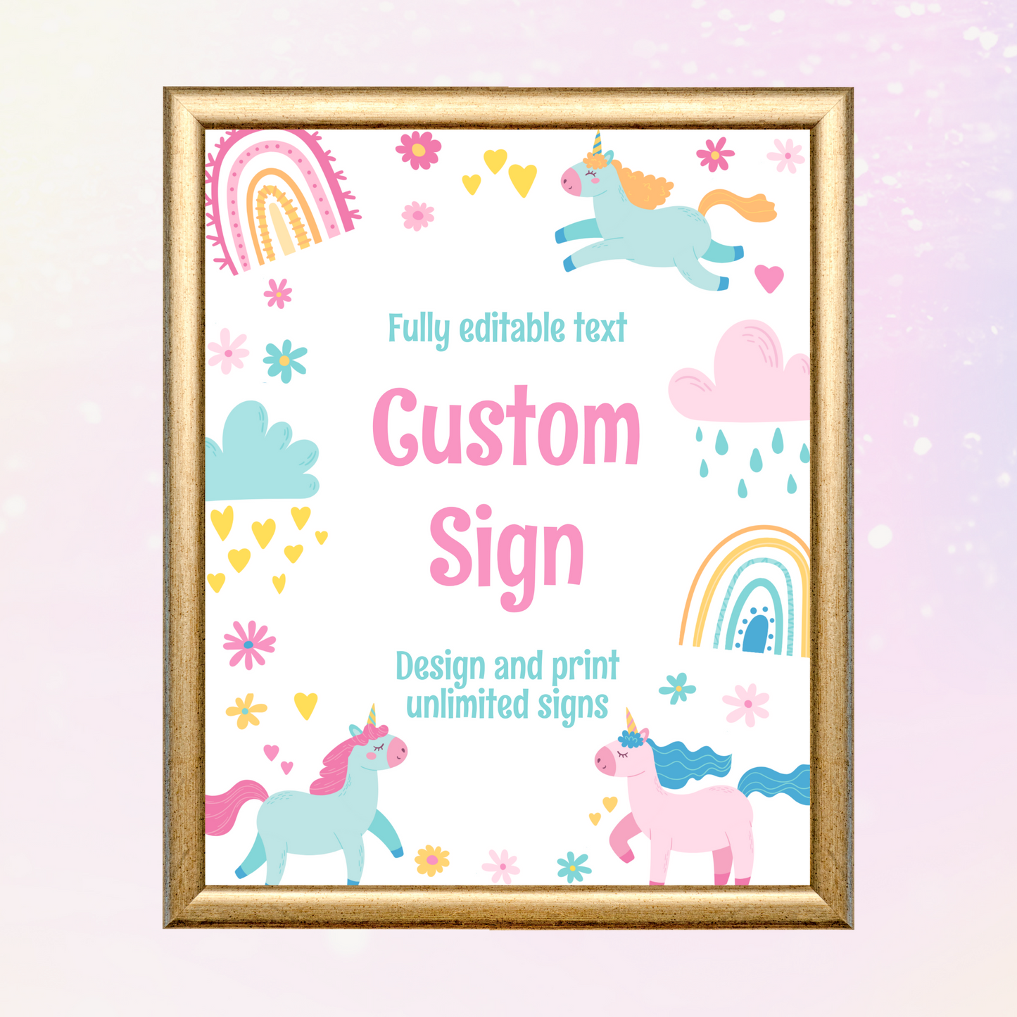 Editable Birthday Custom Sign - Unicorn