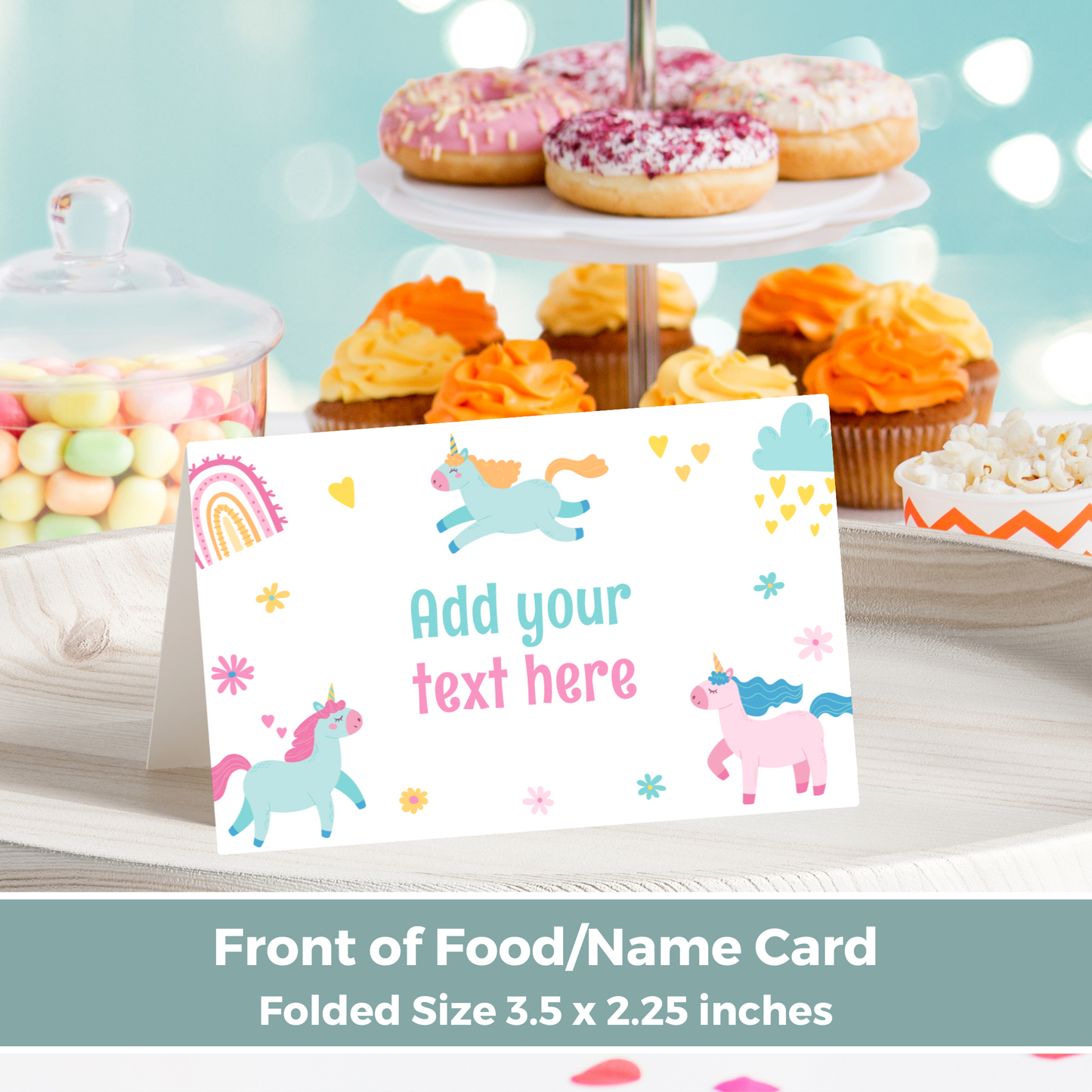 Editable Birthday Food Label / Name Card - Unicorn