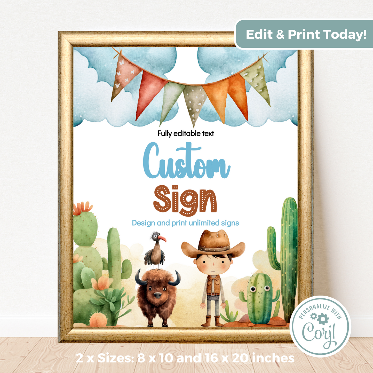 Editable Birthday Custom Sign - Wild West