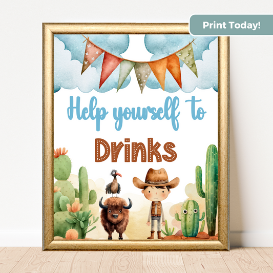 Printable Birthday Drinks Sign - Wild West