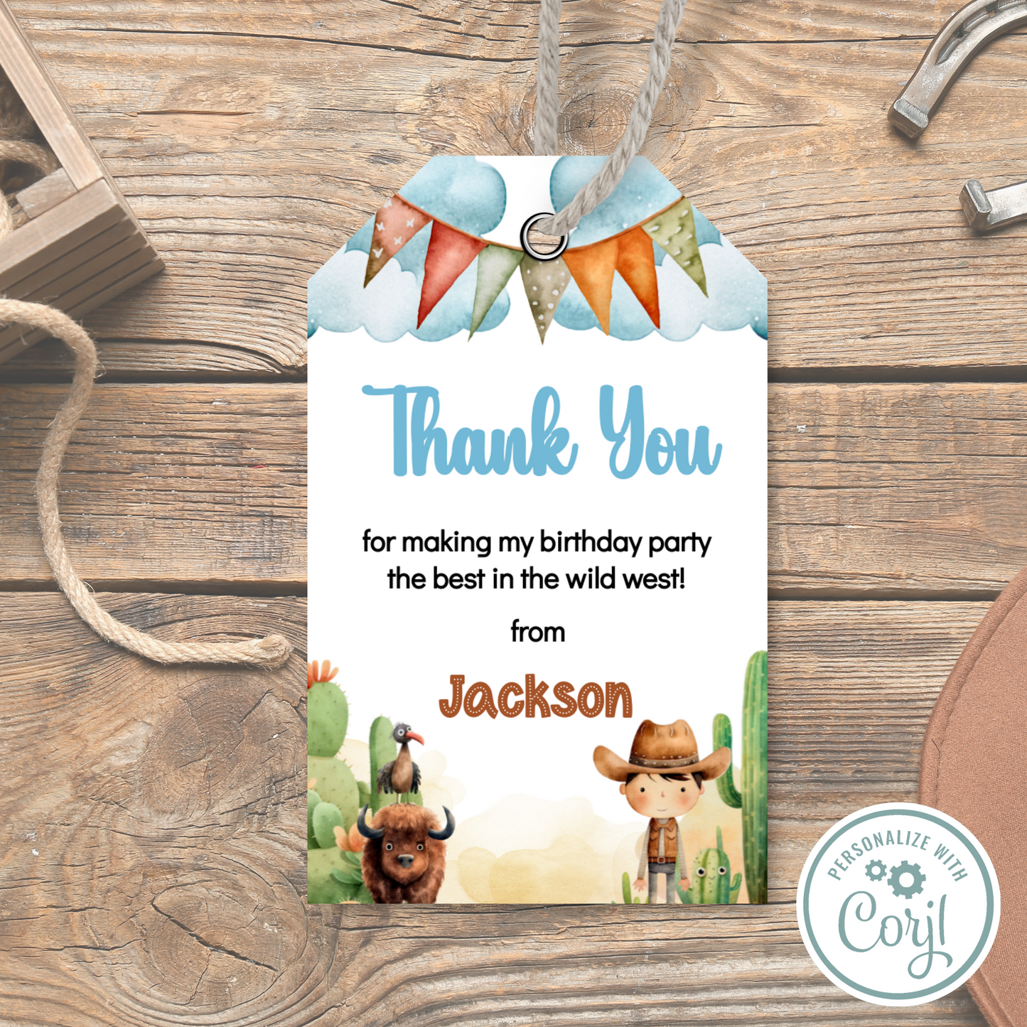 Editable Birthday Thank You Tag - Wild West