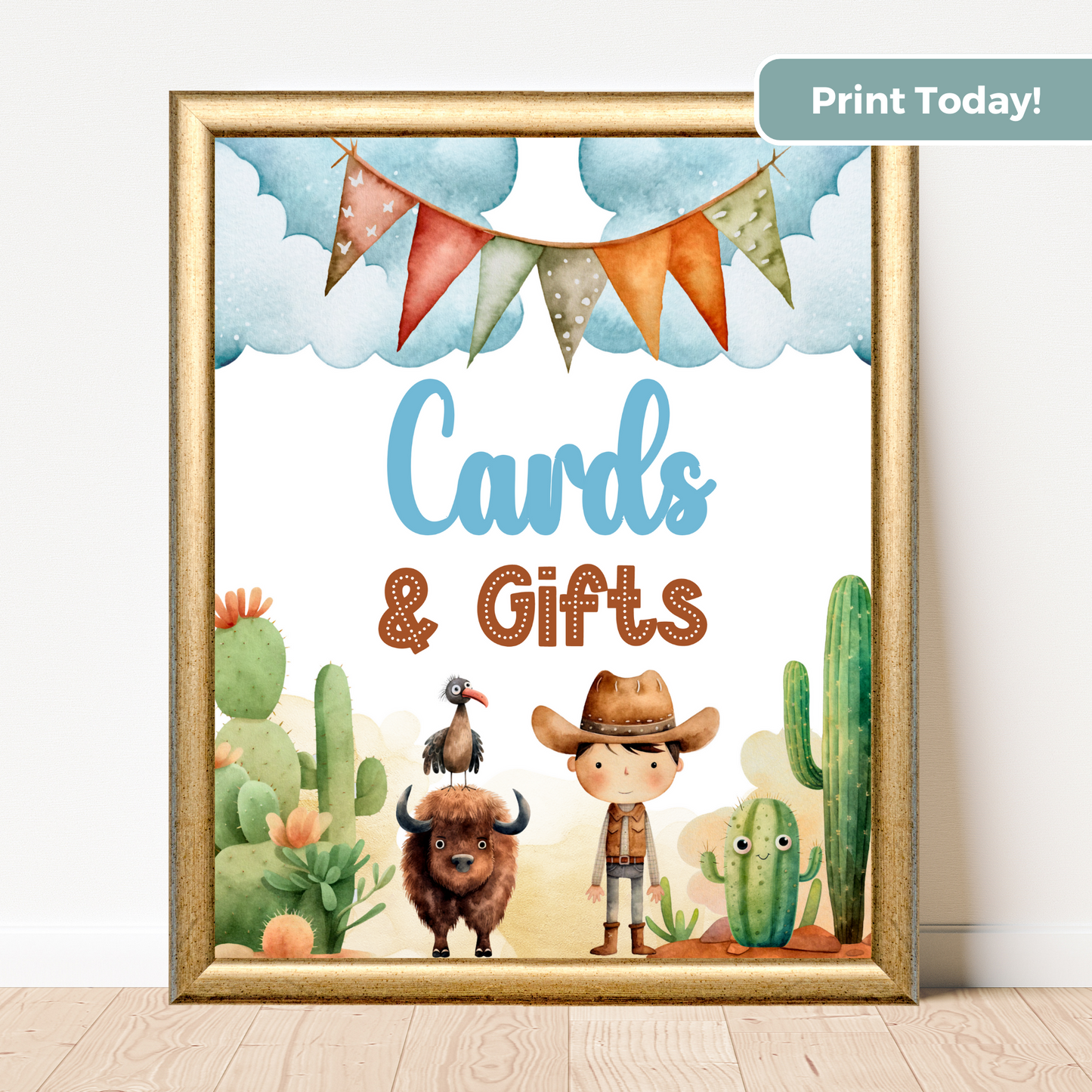 Printable Birthday Cards and Gifts Sign - Wild West