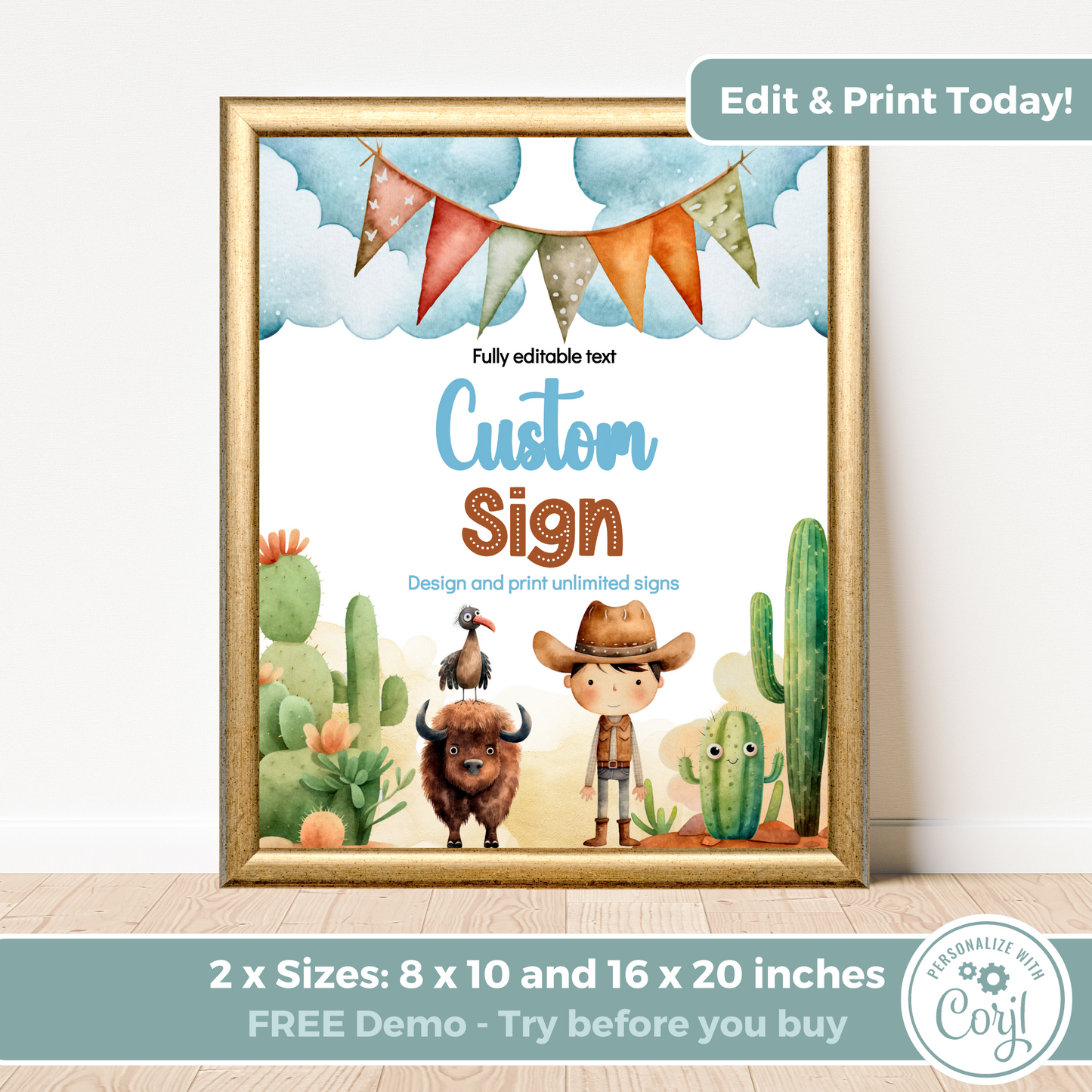 Editable Birthday Custom Sign - Wild West