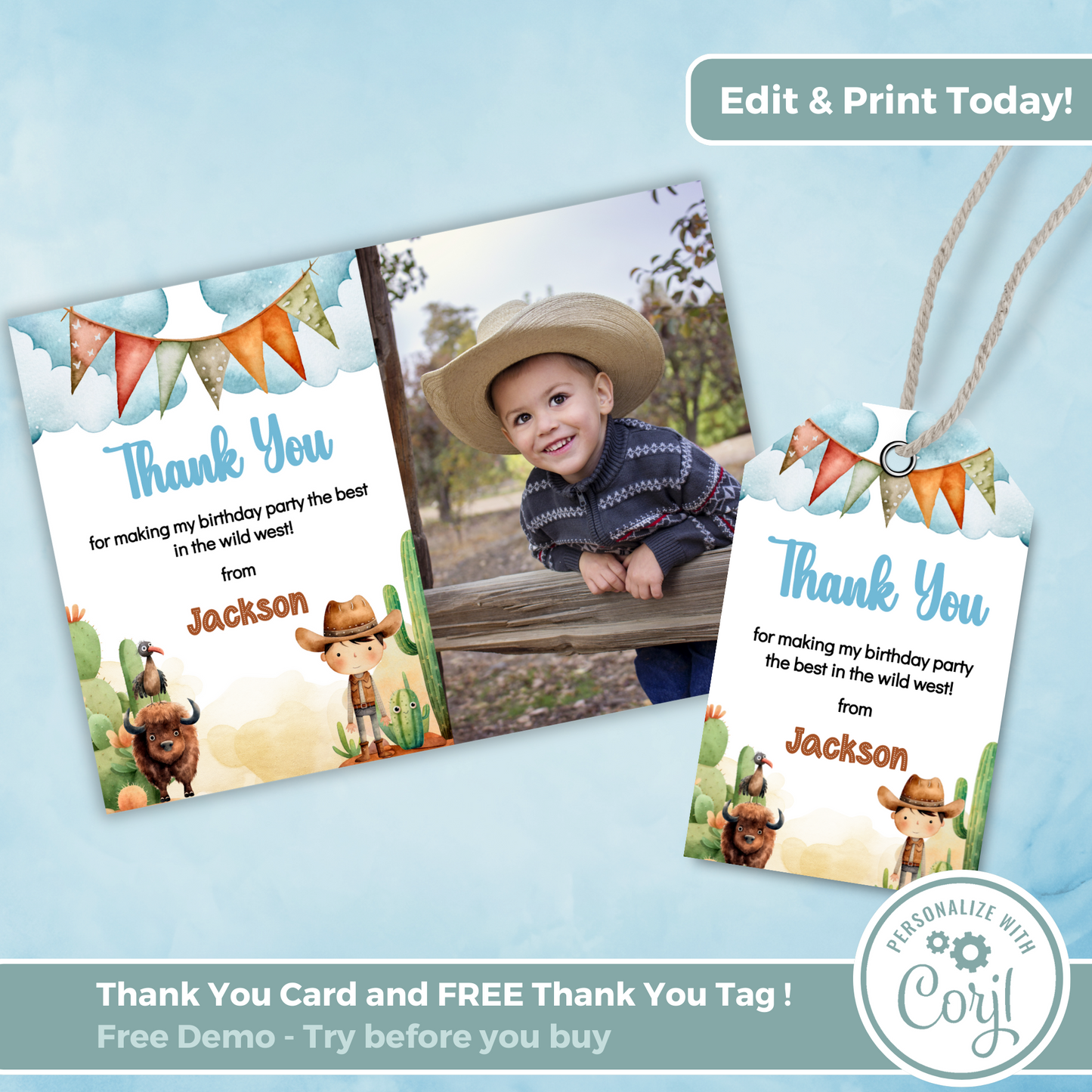 Editable Thank You Card - Wild West