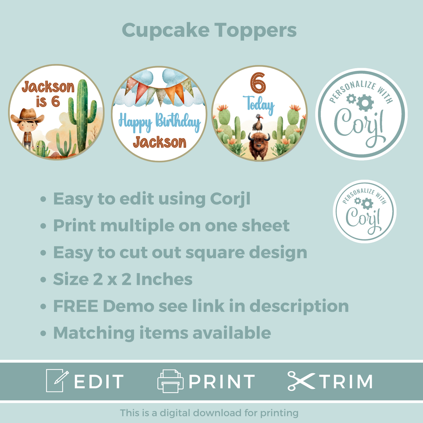 Editable Birthday Cupcake Toppers - Wild West