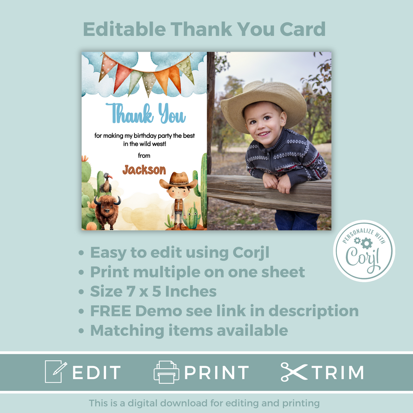 Editable Thank You Card - Wild West