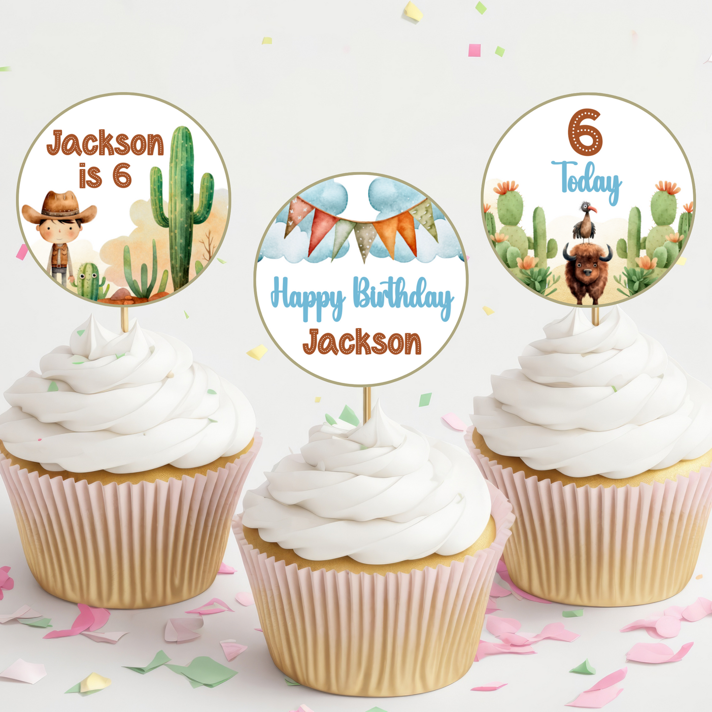 Editable Birthday Cupcake Toppers - Wild West