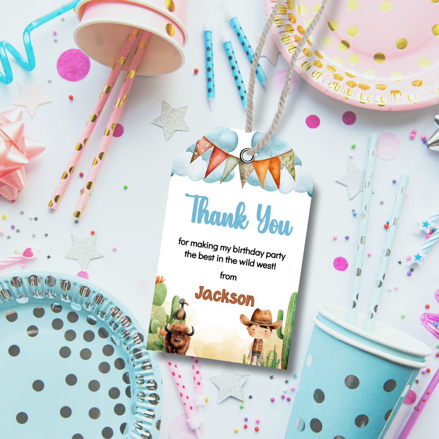 Editable Birthday Thank You Tag - Wild West