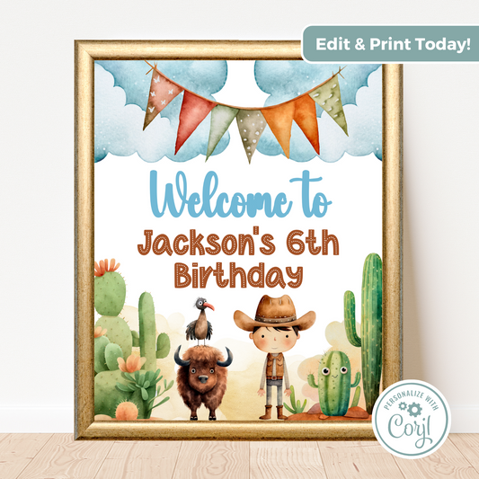 Editable Birthday Welcome Sign - Wild West