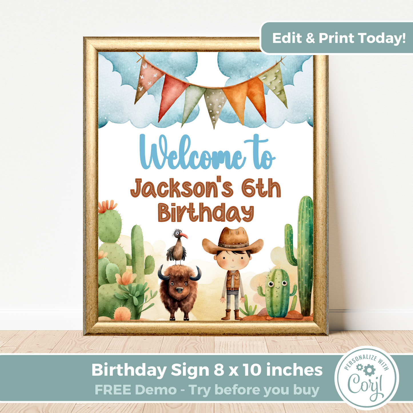 Editable Birthday Welcome Sign - Wild West